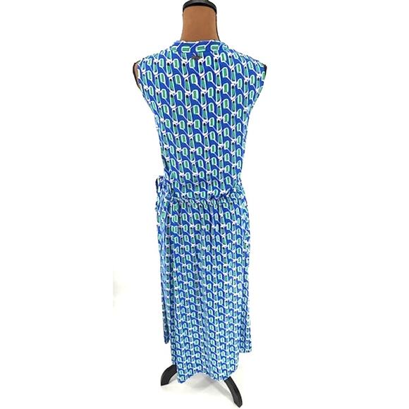 Anne Klein Blue and Green Printed Sleeveless Cinched Waist Maxi Dress – Large - Picture 3 of 6